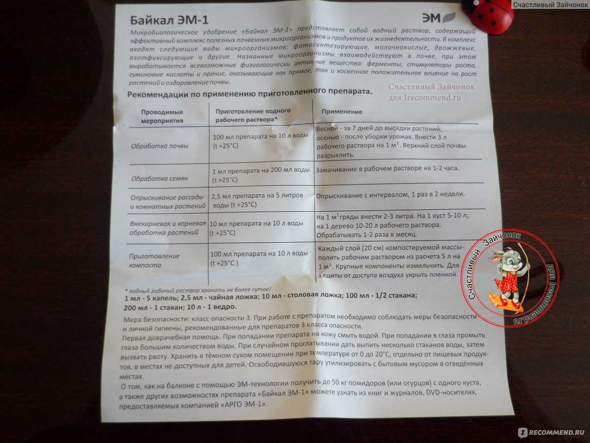 Препарат байкал эм-1: инструкция по приготовлению раствора и применению препарата, отзывы об удобрении