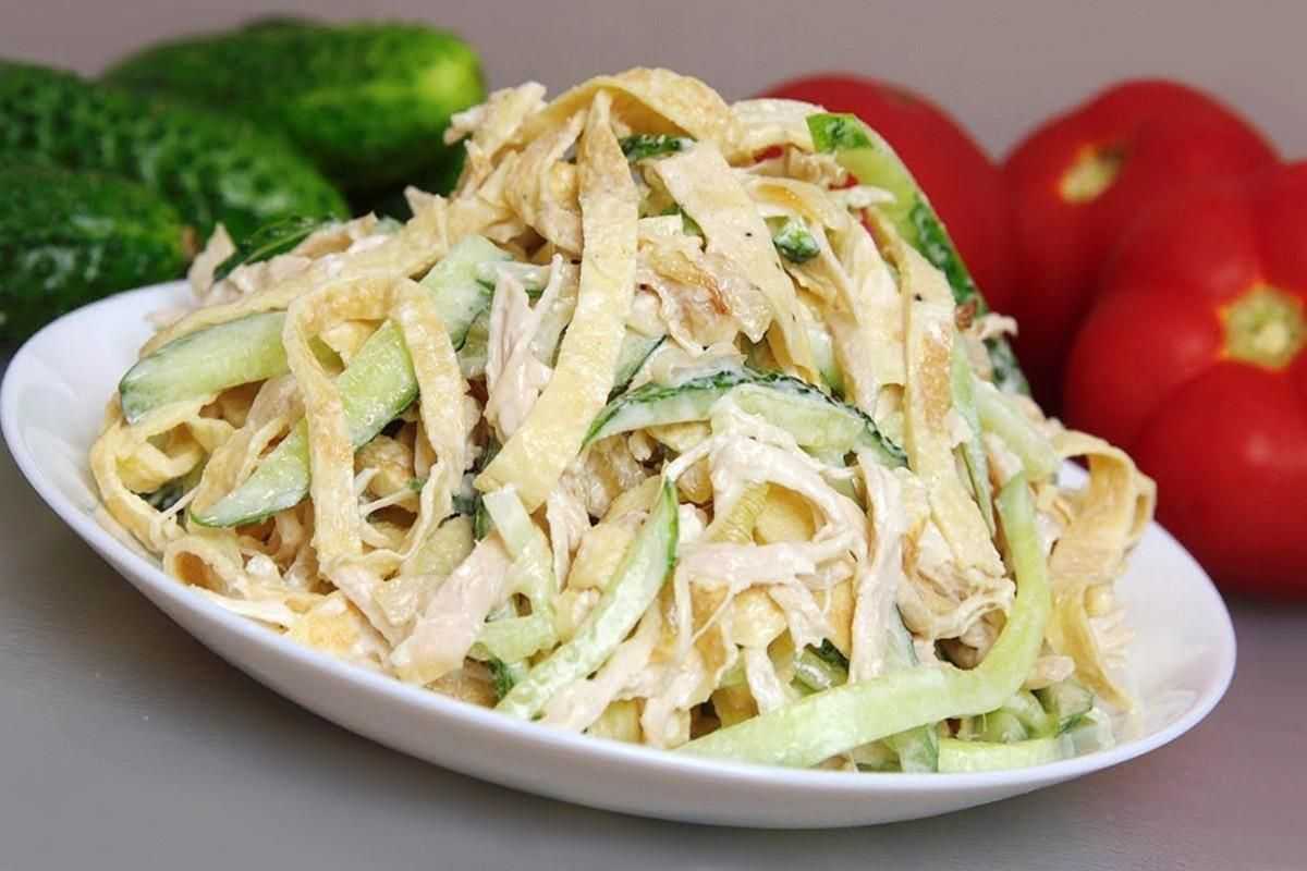 Рецепт салата с курицей и яичными блинчиками | меню недели